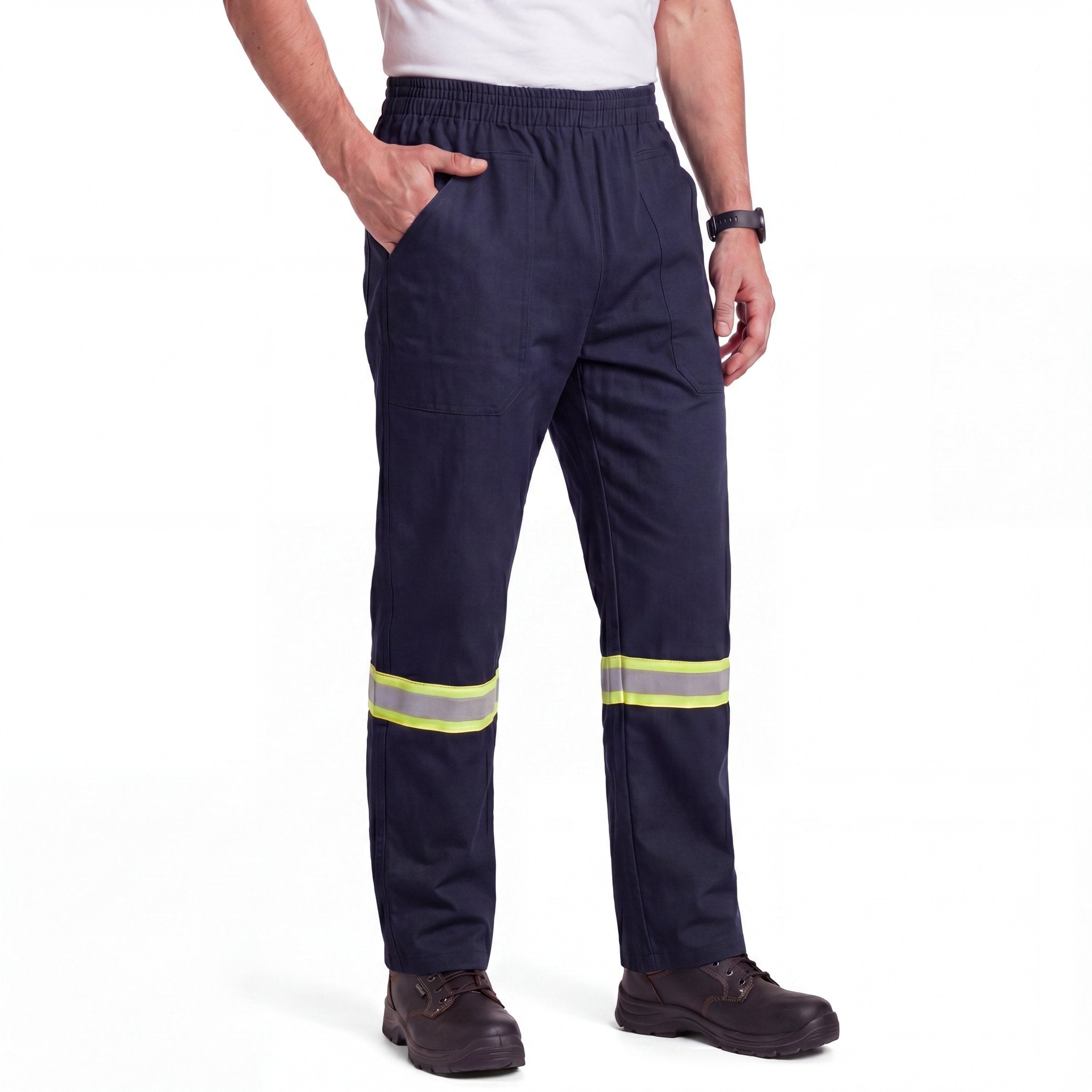 Calça de Brim com Faixa Refletiva - Cintura em elástico - Mapa Uniformes