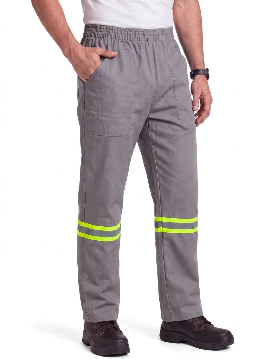 Calça de brim cinza com faixa refletiva - Mapa Uniformes