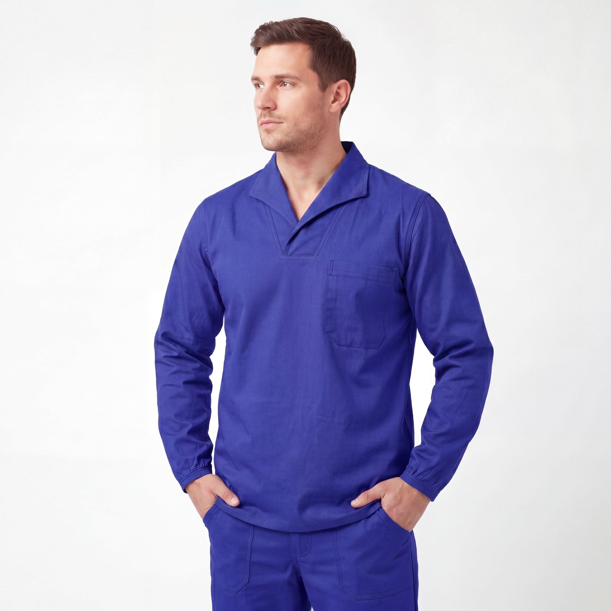 Camisa de Brim Gola Italiana Manga Longa - Mapa Uniformes